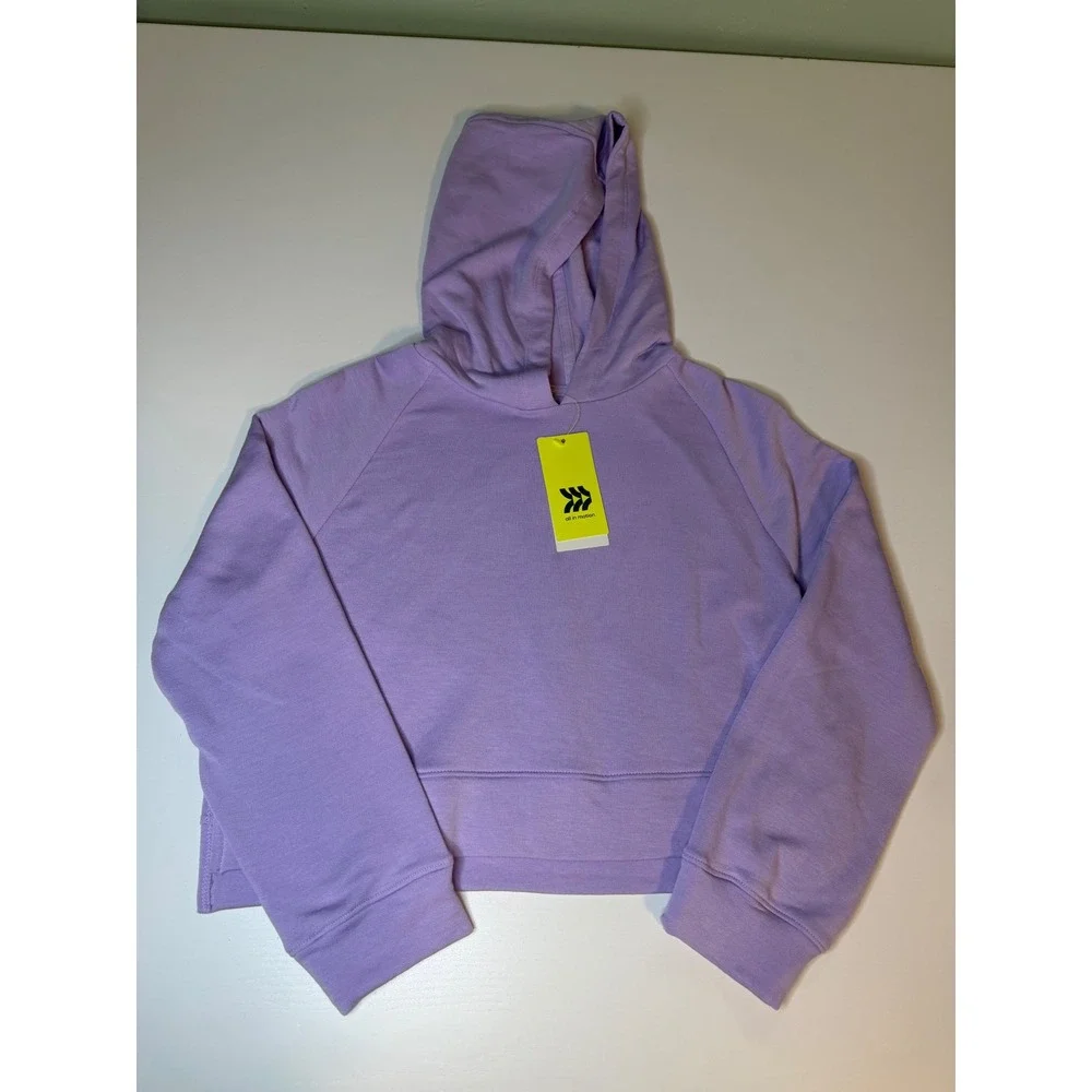 All in Motion Girls Lavender Pullover Hoodie Cropped Relaxed Fit Purple Size M 8
